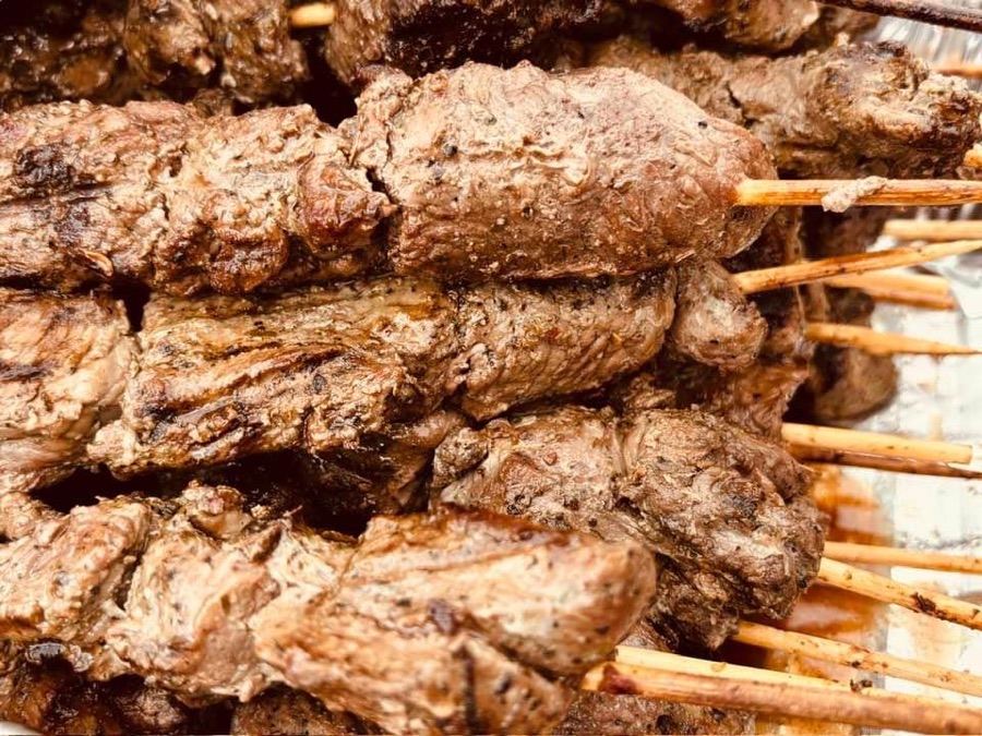 Shish kebab skewers fresh off the grill