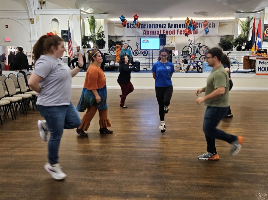 Festival-goers joining the line dancing